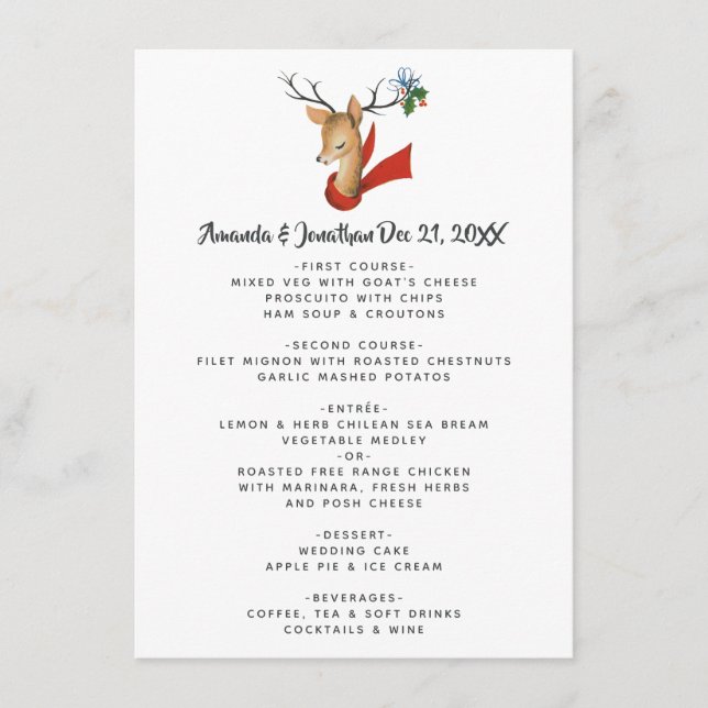 Retro Vintage Reindeer jul Bröllop Menu Meny (Framsida)