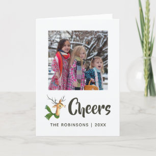 Retro Vintage Reindeer-julfamiljfoto Helgkort