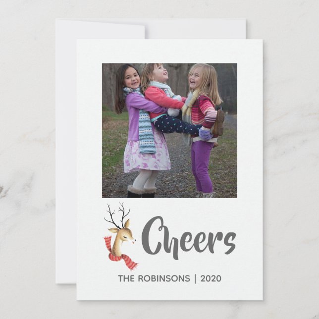 Retro Vintage Reindeer-julfamiljfoto Julkort (Framsida)