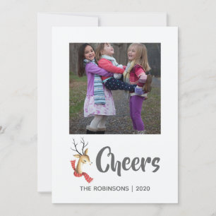 Retro Vintage Reindeer-julfamiljfoto Julkort