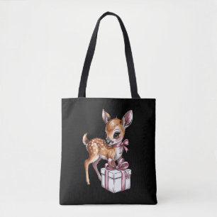 Retro Vintage Ren Jul Baby Älg Rosa Tygkasse
