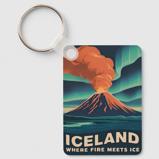 Retro Vintage Resa Island Vulkan Landskap Nyckelring (Framsida)