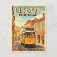 Retro Vintage Resa Lissabon Portugal Gul Spårvagn