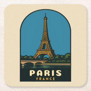 Retro Vintage Resa Paris Frankrike Eiffeltornet Underlägg Papper Kvadrat