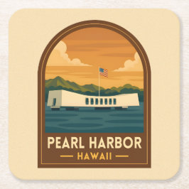 Retro Vintage Resa Pearl Harbor Minnesmärke Hawaii Underlägg Papper Kvadrat