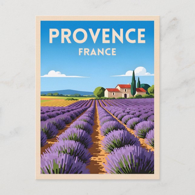 Retro Vintage Resa Provence Frankrike Landskap Vykort (Framsida)