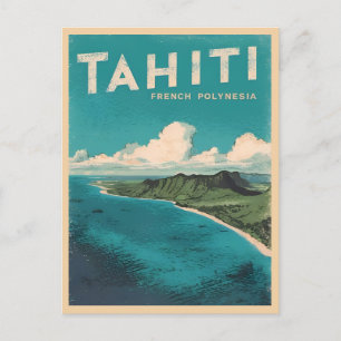 Retro Vintage Resa Tahiti Franska Polynesien Stran Vykort