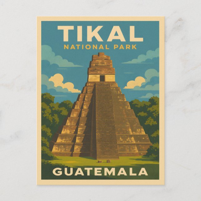 Retro Vintage Resa Tikal Nationalpark Guatemala Vykort (Framsida)