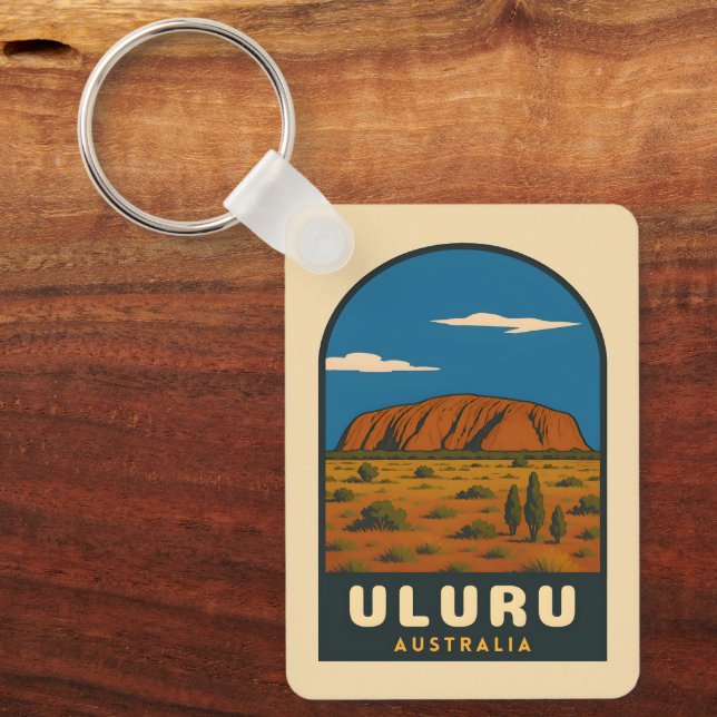 Retro Vintage Resa Uluru Australien Landskap Nyckelring (Framsida)