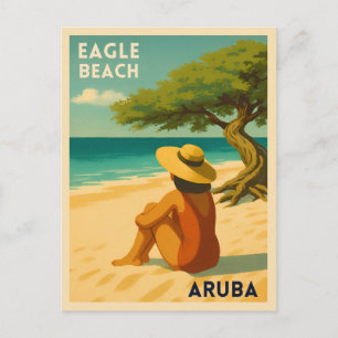 Retro Vintage resor Aruba Eagle Beach Scenia Vykort