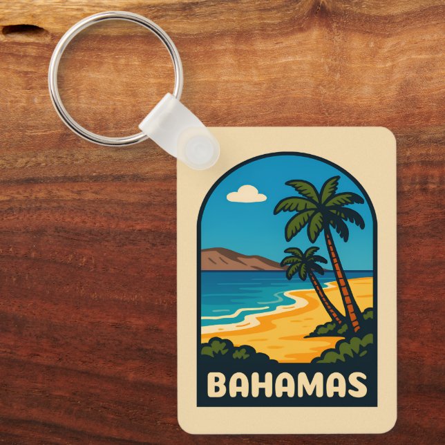 Retro Vintage resor Bahamas Beach Landskap Nyckelring (Framsida)