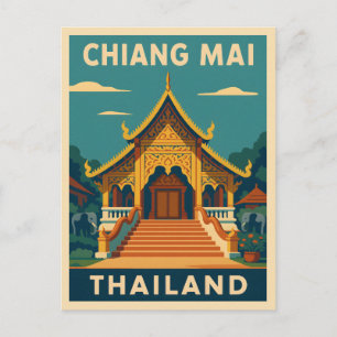 Retro Vintage resor Chiang Mai Thailand Temple Vykort