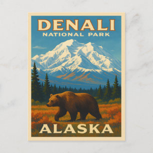 Retro Vintage resor Denali nationalpark Alaska Vykort