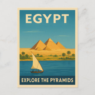 Retro Vintage resor Egypten Pyramid Nile River Vykort