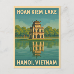 Retro Vintage resor Hanoi Vietnam Hoan Kiem Sjö Vykort