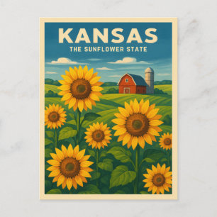 Retro Vintage resor Kansas Solblomma liggande Vykort