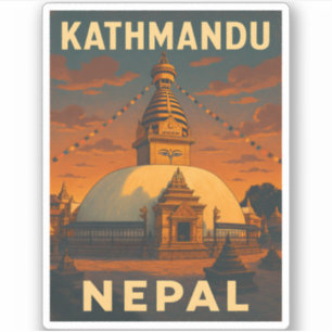 Retro Vintage resor Kathmandu Nepal Temple Scenia Klistermärken
