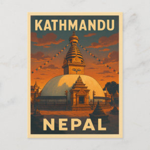 Retro Vintage resor Kathmandu Nepal Temple Scenia Vykort