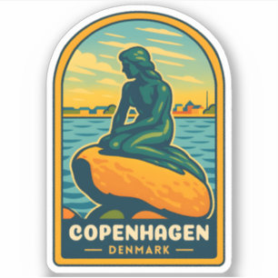 Retro Vintage resor Köpenhamn Danmark Sjöjungfru Klistermärken