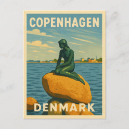 Retro Vintage resor Köpenhamn Danmark Sjöjungfru Vykort