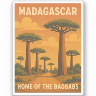 Retro Vintage resor Madagaskar Baobab Träd Sunset Klistermärken