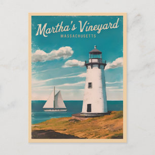 Retro Vintage resor Martha's Vineyard Lighthouse Vykort