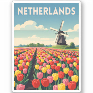 Retro Vintage resor Netherlands Tulips liggande Klistermärken