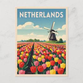 Retro Vintage resor Netherlands Tulips liggande Vykort