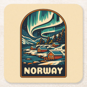 Retro Vintage resor Norge Northern Ljus Scenia Underlägg Papper Kvadrat