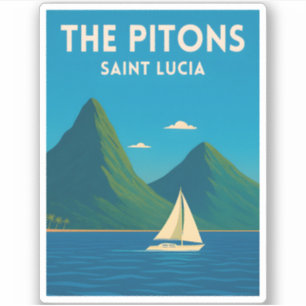 Retro Vintage resor St Lucia Pitons Västindien Klistermärken