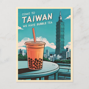 Retro Vintage resor Taipei 101 Taiwan Boba Tea Vykort