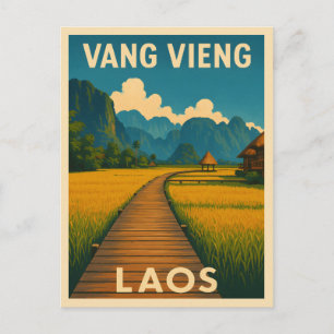 Retro Vintage resor Vang Vieng Laos Scenia Vykort