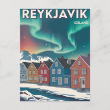 Retro Vintage Reykjavik Iceland Travel Postcard