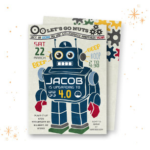 Retro Vintage Robot Birthday-inbjudan Inbjudningar