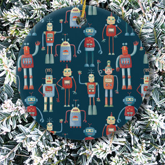 Retro Vintage Robots Julgransprydnad Keramik