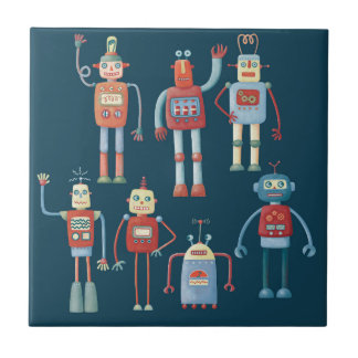 Retro Vintage Robots Kakelplatta