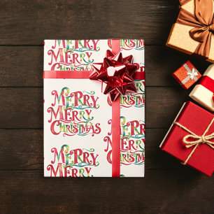 Retro Vintage Röd God Jul Vattenfärg Typo Presentpapper