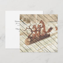 Retro Vintage Roligt Fox Ride A Sleigh Down Snö