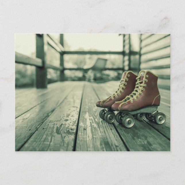 Retro Vintage Roller Skates Vykort (Framsida)