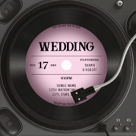 Retro Vintage Rosa Vignette Vinyl Record Bröllop Inbjudningar