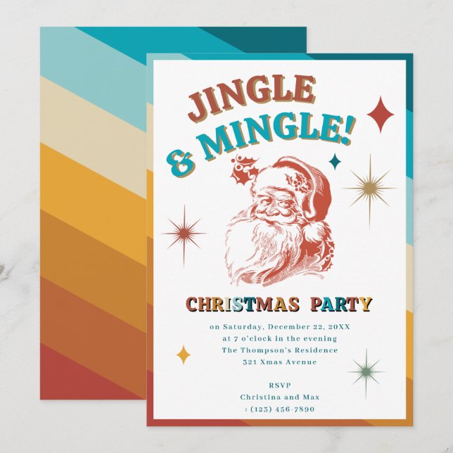 Retro Vintage Santa Christmas Party Jingle Mingle Inbjudningar (Fram/baksida)