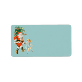 Retro Vintage Santa & Girl-jul Adressetikett