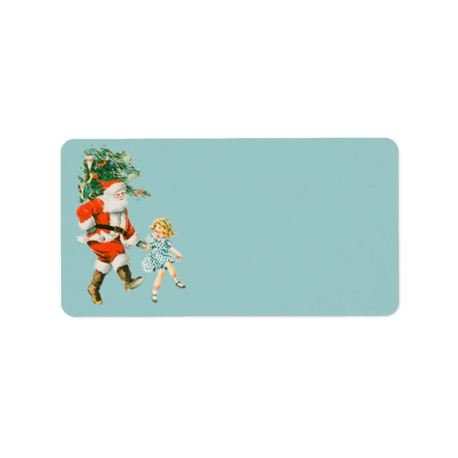 Retro Vintage Santa & Girl-jul Adressetikett (Framsidan)