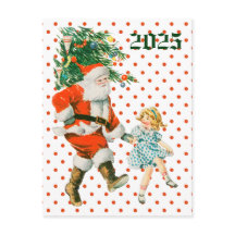 Retro Vintage Santa & Girl-jul