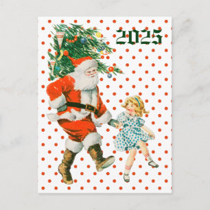 Retro Vintage Santa & Girl-jul Helg Vykort