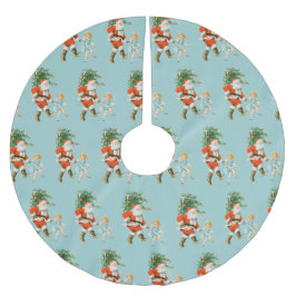 Retro Vintage Santa & Girl-jul Julgransmatta Borstad Polyester