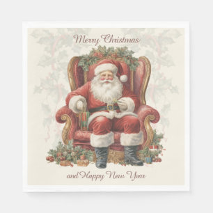 Retro Vintage Santa God jul Gott nytt år Pappersservett
