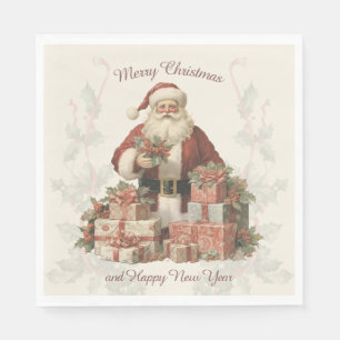 Retro Vintage Santa Holly God jul Pappersservett