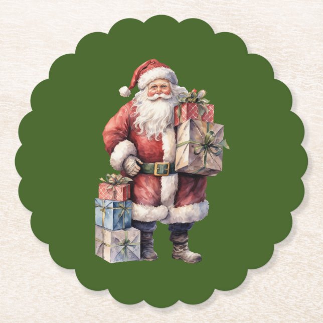 Retro Vintage Santa med hyresgåvor Underlägg Papper (Framsida)