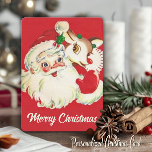 Retro Vintage Santa med Rudolf Anpassningsbar jul Julkort